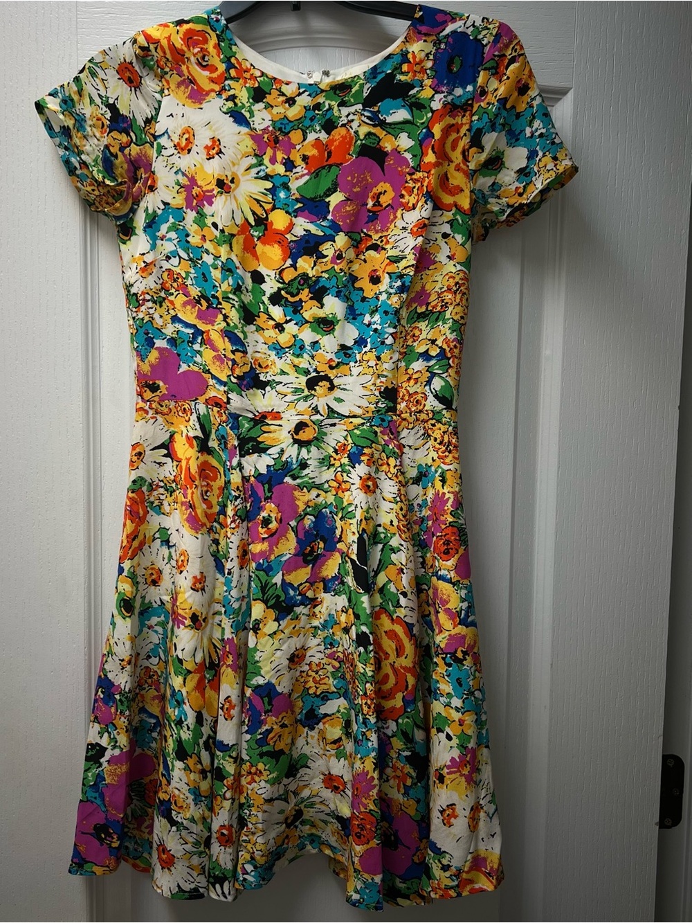 Yumi Kim Back Zip Short Sleeve Mini Silk Dress Sz XS